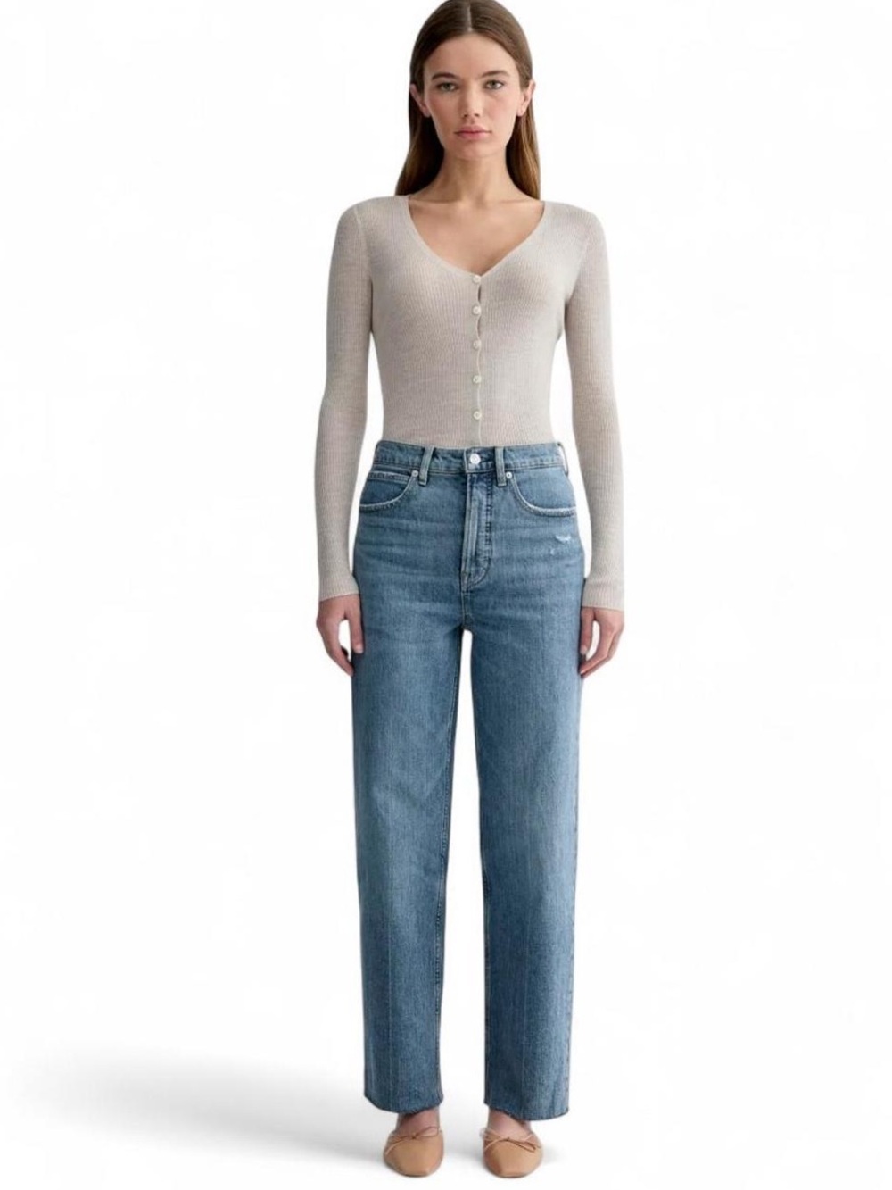Everlane High-Rise Straight-Leg Jeans in Mid Blue Wash